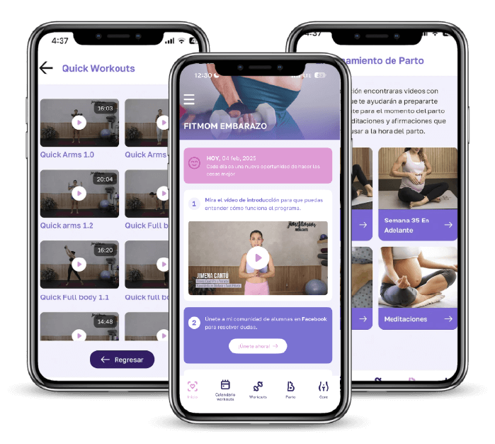 Vista de las clases y entrenamientos de Fitmom Embarazo en la aplicación
